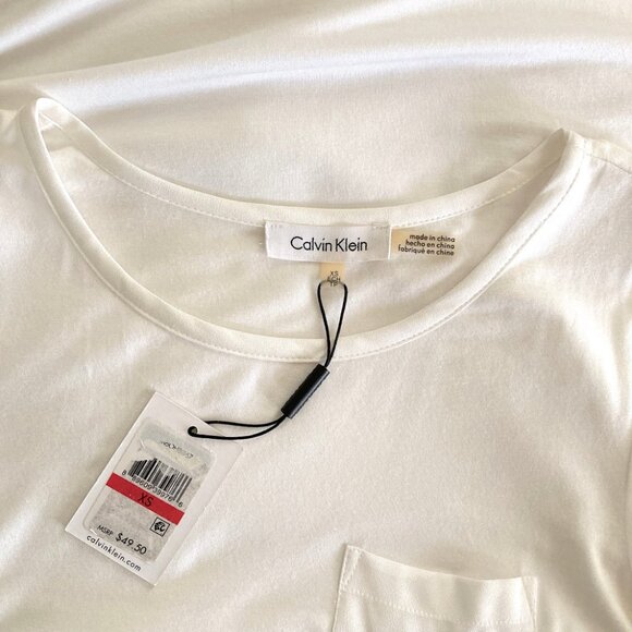 NEW! CALVIN KLEIN White Dressy Tee Cap Sleeve Sz XS - Picture 4 of 6
